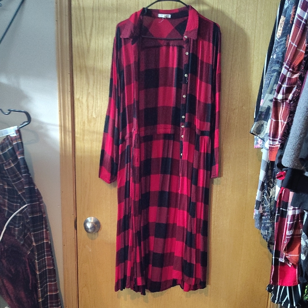 Maurices Red and Black Buffalo Plaid Shirt Dress